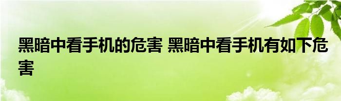 黑暗中看手机的危害 黑暗中看手机有如下危害