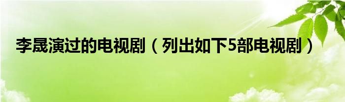 李晟演过的电视剧(列出如下5部电视剧)