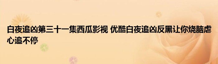 白夜追凶第三十一集西瓜影视 优酷白夜追凶反黑让你烧脑虐心追不停