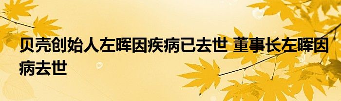 贝壳创始人左晖因疾病已去世 董事长左晖因病去世