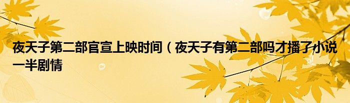 夜天子第二部官宣上映时间(夜天子有第二部吗才播了小说一半剧情