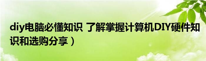 diy电脑必懂知识 了解掌握计算机DIY硬件知识和选购分享)