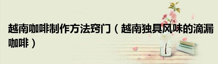 越南咖啡制作方法窍门(越南独具风味的滴漏咖啡)
