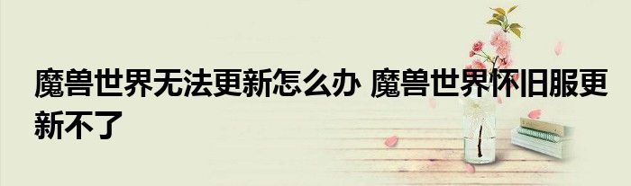 魔兽世界无法更新怎么办 魔兽世界怀旧服更新不了