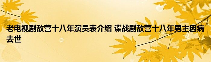 老电视剧敌营十八年演员表介绍 谍战剧敌营十八年男主因病去世