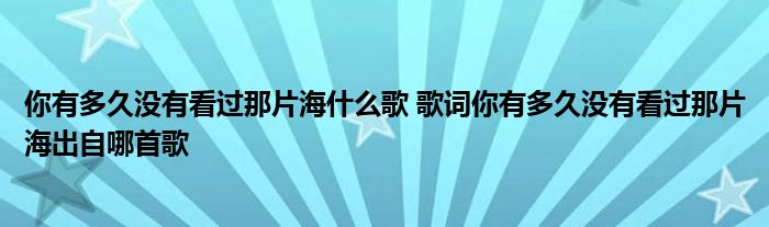 你有多久没有看过那片海什么歌 歌词你有多久没有看过那片海出自哪首歌