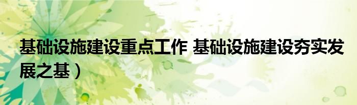基础设施建设重点工作 基础设施建设夯实发展之基)