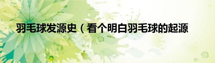 羽毛球发源史(看个明白羽毛球的起源