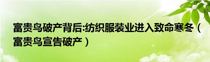 富贵鸟破产背后:纺织服装业进入致命寒冬(富贵鸟宣告破产)
