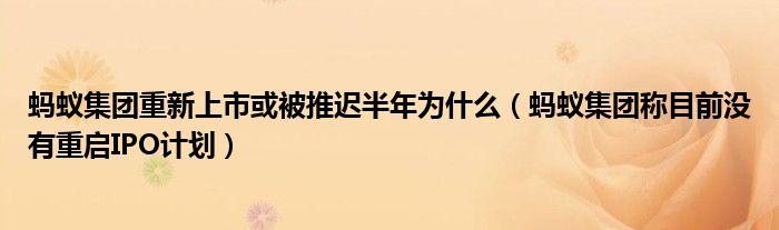 蚂蚁集团重新上市或被推迟半年为什么（蚂蚁集团称目前没有重启IPO计划）