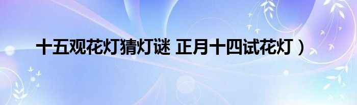 十五观花灯猜灯谜 正月十四试花灯)