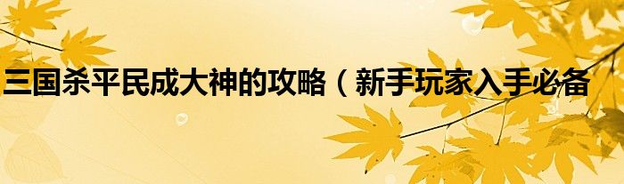 三国杀平民成大神的攻略(新手玩家入手必备