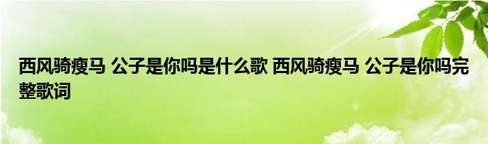 西风骑瘦马 公子是你吗是什么歌 西风骑瘦马 公子是你吗完整歌词