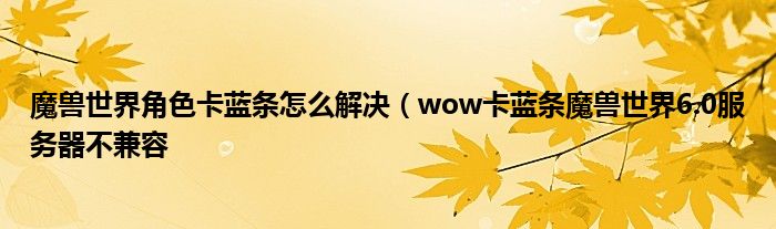 魔兽世界角色卡蓝条怎么解决（wow卡蓝条魔兽世界6.0服务器不兼容