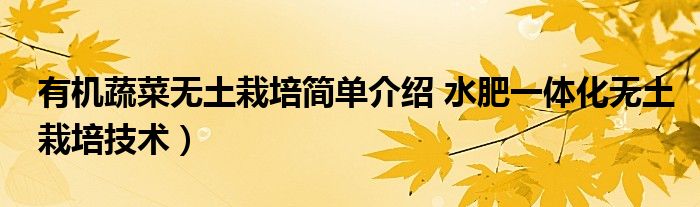 有机蔬菜无土栽培简单介绍 水肥一体化无土栽培技术)