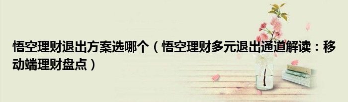 悟空理财退出方案选哪个(悟空理财多元退出通道解读:移动端理财盘点)