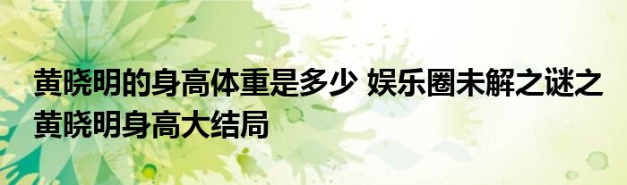 黄晓明的身高体重是多少 娱乐圈未解之谜之黄晓明身高大结局