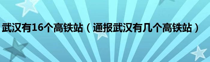 武汉有16个高铁站(通报武汉有几个高铁站)