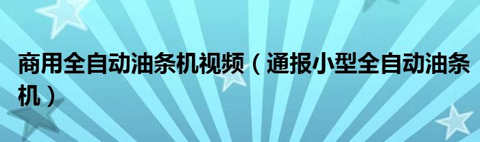 商用全自动油条机视频(通报小型全自动油条机)