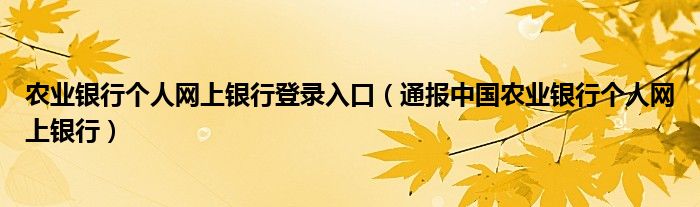 农业银行个人网上银行登录入口(通报中国农业银行个人网上银行)