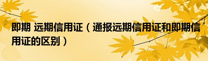 即期 远期信用证(通报远期信用证和即期信用证的区别)