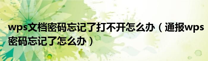 wps文档密码忘记了打不开怎么办(通报wps密码忘记了怎么办)