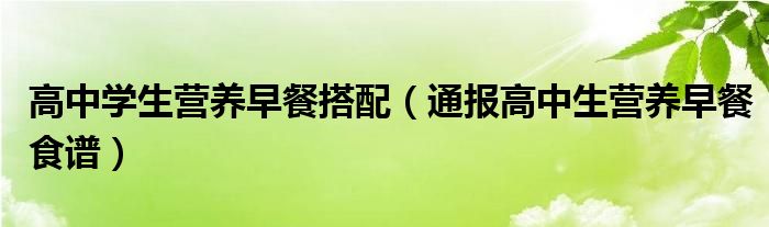 高中学生营养早餐搭配(通报高中生营养早餐食谱)