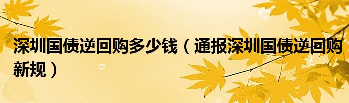 深圳国债逆回购多少钱(通报深圳国债逆回购新规)