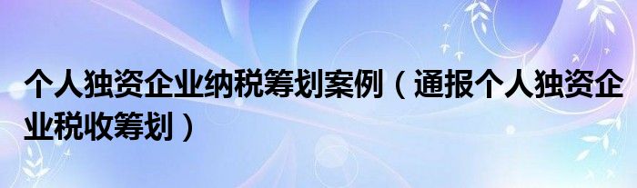 个人独资企业纳税筹划案例(通报个人独资企业税收筹划)