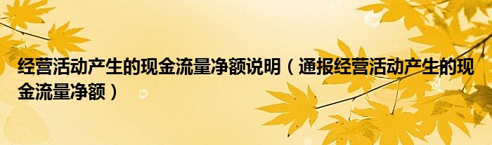 经营活动产生的现金流量净额说明(通报经营活动产生的现金流量净额)