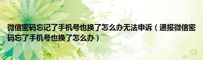微信密码忘记了手机号也换了怎么办无法申诉(通报微信密码忘了手机号也换了怎么办)