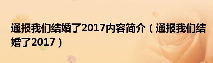 通报我们结婚了2017内容简介(通报我们结婚了2017)