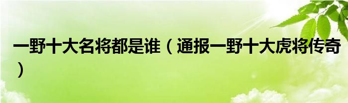 一野十大名将都是谁(通报一野十大虎将传奇)