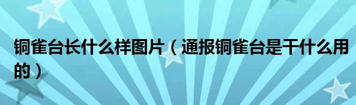 铜雀台长什么样图片(通报铜雀台是干什么用的)