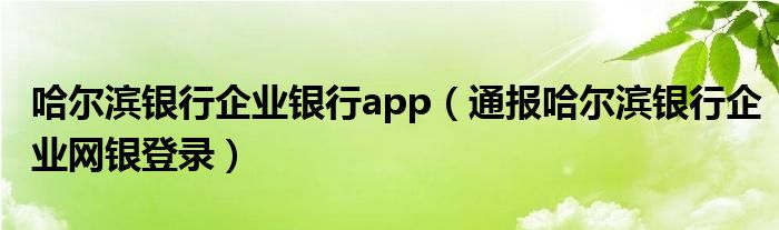 哈尔滨银行企业银行app(通报哈尔滨银行企业网银登录)
