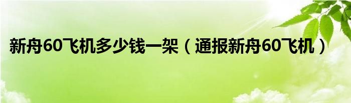 新舟60飞机多少钱一架（通报新舟60飞机）