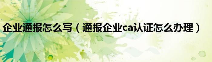 企业通报怎么写(通报企业ca认证怎么办理)
