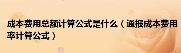 成本费用总额计算公式是什么(通报成本费用率计算公式)