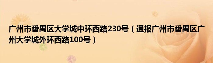 广州市番禺区大学城中环西路230号(通报广州市番禺区广州大学城外环西路100号)