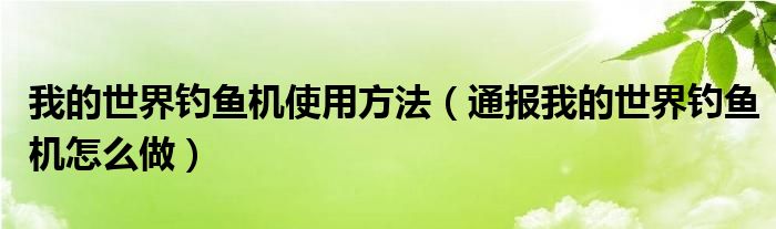 我的世界钓鱼机使用方法(通报我的世界钓鱼机怎么做)
