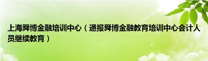 上海舜博金融培训中心(通报舜博金融教育培训中心会计人员继续教育)