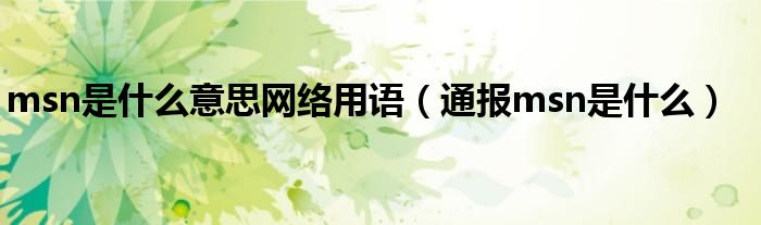 msn是什么意思网络用语(通报msn是什么)