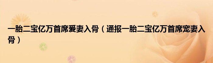 一胎二宝亿万首席爰妻入骨(通报一胎二宝亿万首席宠妻入骨)