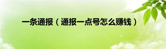 一条通报(通报一点号怎么赚钱)