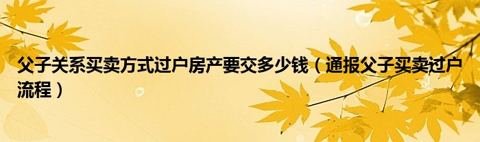 父子关系买卖方式过户房产要交多少钱(通报父子买卖过户流程)
