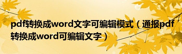 pdf转换成word文字可编辑模式(通报pdf转换成word可编辑文字)