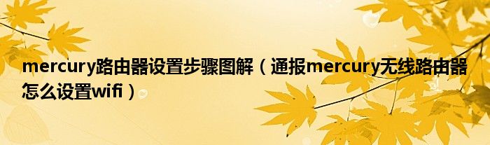 mercury路由器设置步骤图解(通报mercury无线路由器怎么设置wifi)