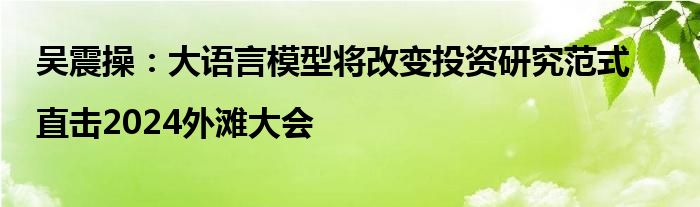 吴震操:大语言模型将改变投资研究范式|直击2024外滩大会