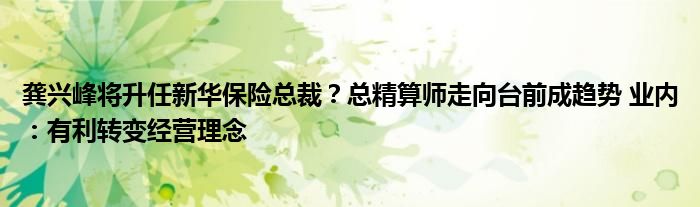 龚兴峰将升任新华保险总裁?总精算师走向台前成趋势 业内:有利转变经营理念