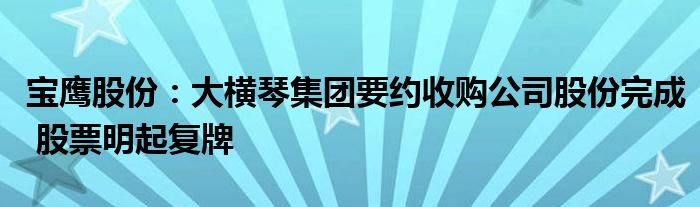 宝鹰股份:大横琴集团要约收购公司股份完成 股票明起复牌